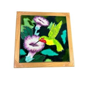 Wayne Gao Raised Hummingbird Ceramic 9" x 9" Art Tile